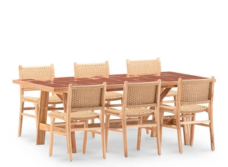 Conjunto de jantar de jardim de 6 lugares com mesa de cerâmica de terracota 200×100 – Ceramik & Modena