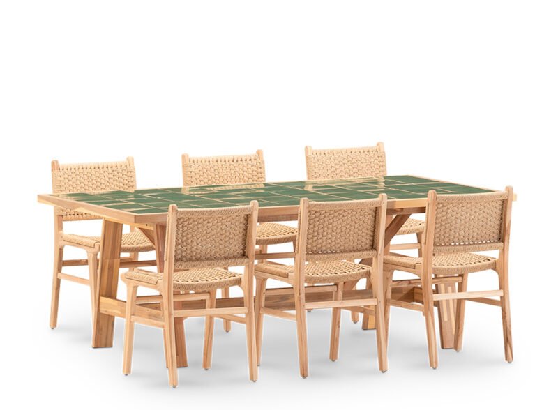 6-seater garden dining set with green ceramic table 200×100 – Ceramik & Modena
