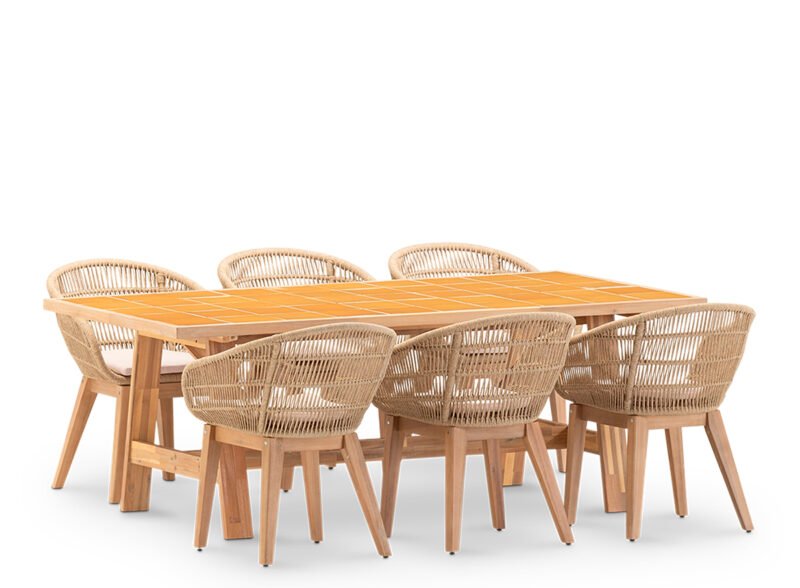 Ensemble de salle à manger de jardin 6 places avec table en céramique moutarde 200×100 – Ceramik & Sicilia