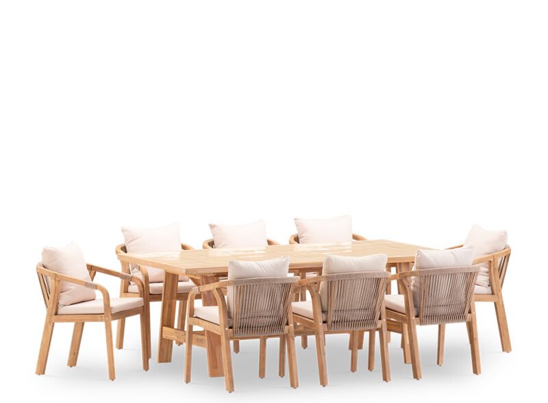 Set da pranzo da giardino 8 posti tavolo in ceramica beige 200×100 – Ceramik & Riviera
