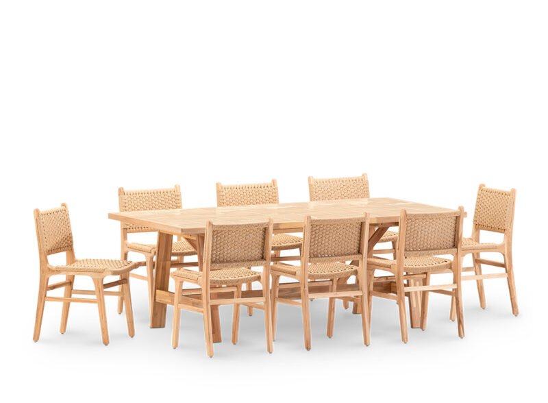 Set de salle à manger de jardin 8 places table en bois 200×100 – Java & Modena