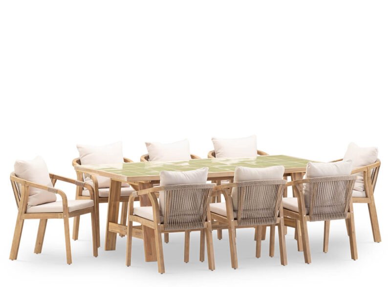 Set comedor jardín 8 plazas mesa cerámica mostaza 205x105cm – Ceramik & Riviera