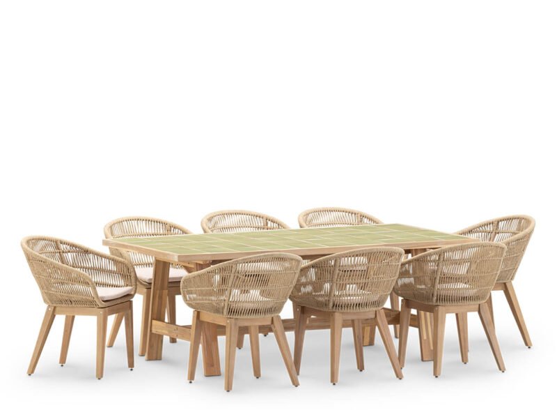 Set comedor jardín 8 plazas mesa cerámica verde claro 205x105cm – Ceramik & Sicilia