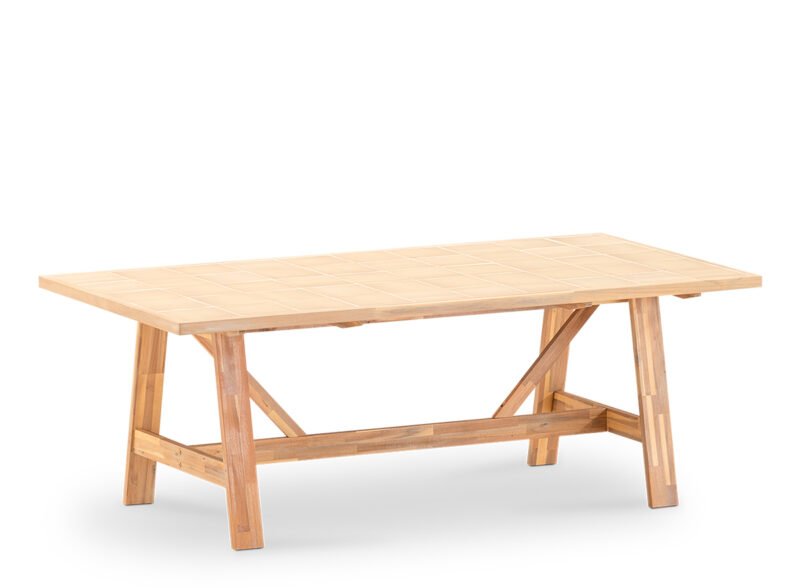 Garden dining table 200×100 in wood and beige ceramic – Ceramik
