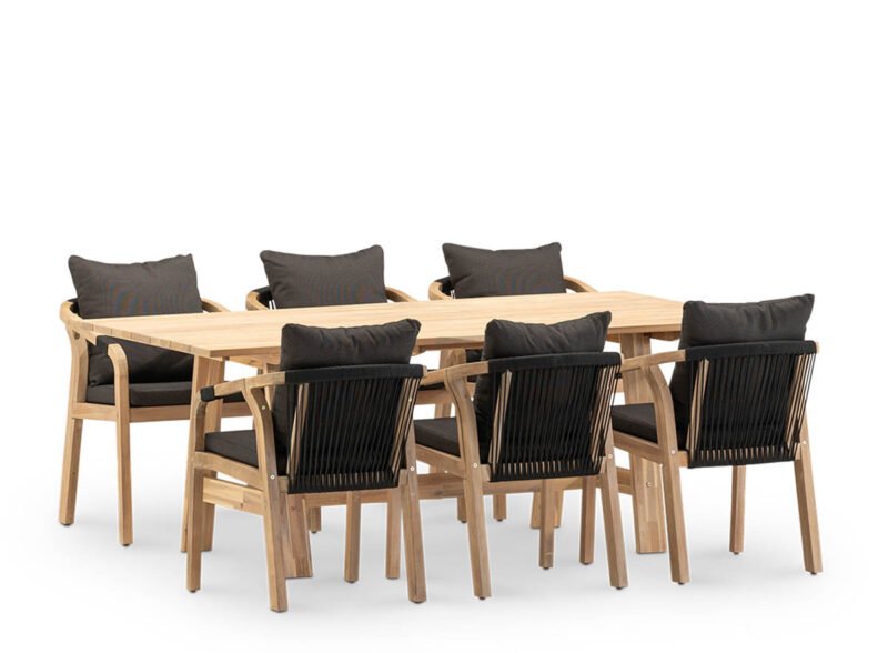 Set da pranzo da giardino 6 posti tavolo in legno 200×100 e poltroncina impilabile – Java & Modena (copia) (copia) (copia)