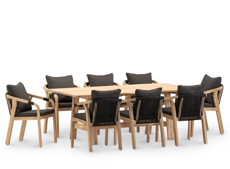 Set comedor jardin 8 plazas mesa madera 200×100 – Java Light & Zanzibar