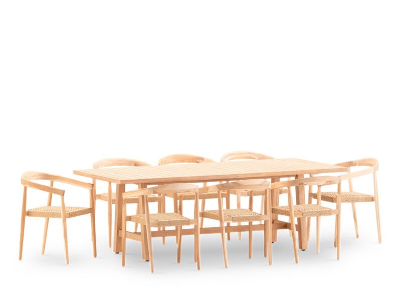 Set tavolo da pranzo da giardino 8 posti 230×100 con poltroncina impilabile – Riviera & Modena