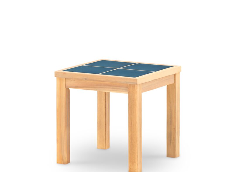 Mesa auxiliar jardín 45×45 de madera y cerámica azul- Ceramik