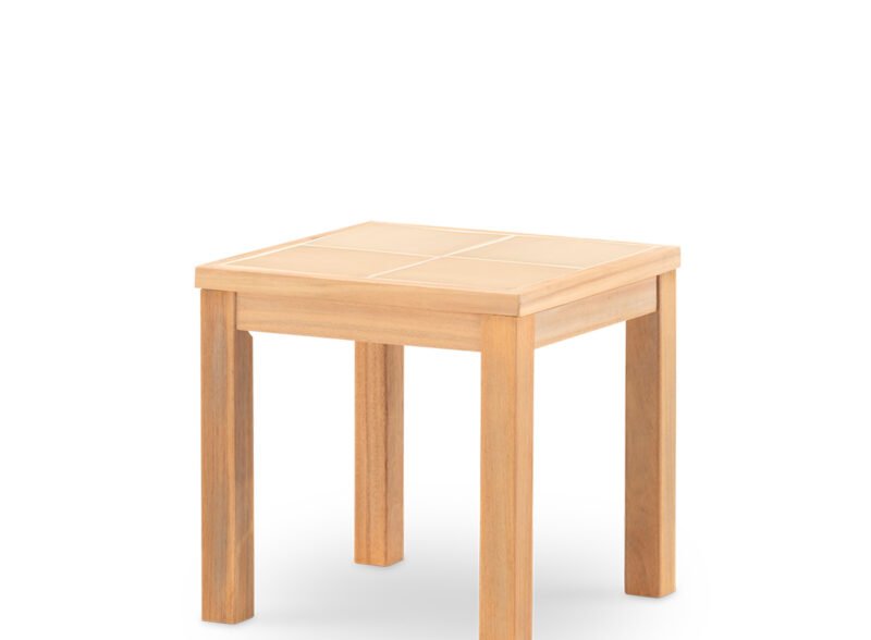 Table d’appoint de jardin 45×45 en bois et céramique beige – Ceramik