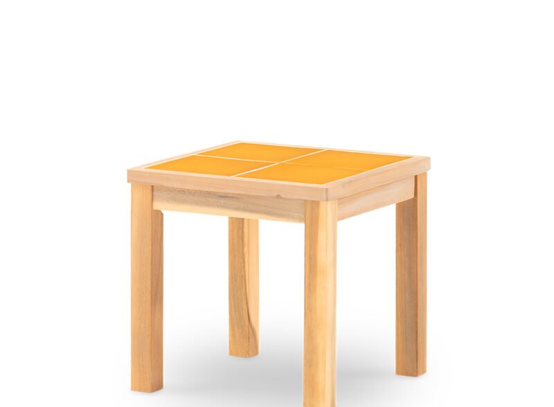 Table d’appoint de jardin 45×45 en bois et céramique moutarde – Ceramik
