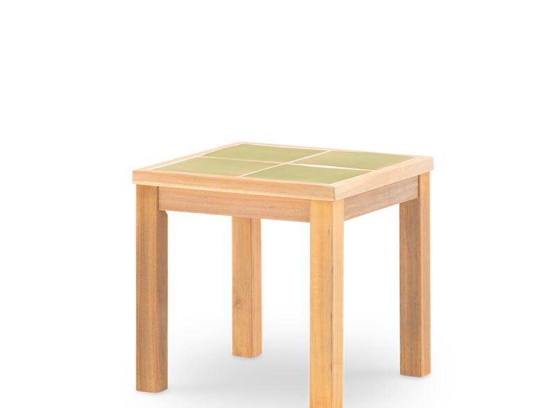 Garden side table 45×45 in wood and light green ceramic – Ceramik