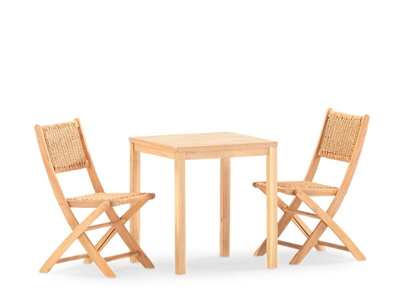 Set de salle à manger de jardin 2 places table en céramique beige 65×65 – Ceramik & Serena