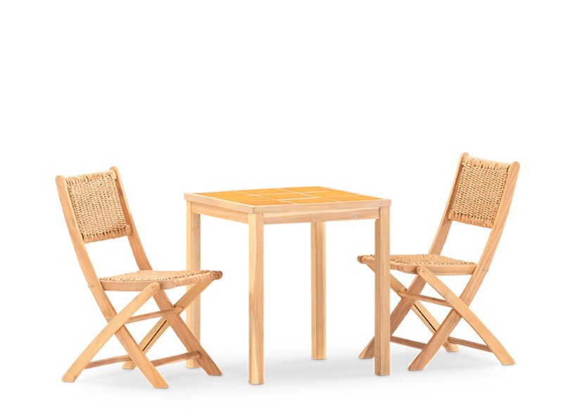 Ensemble de salle à manger de jardin 2 places avec table moutarde en céramique 65×65 – Ceramik & Serena