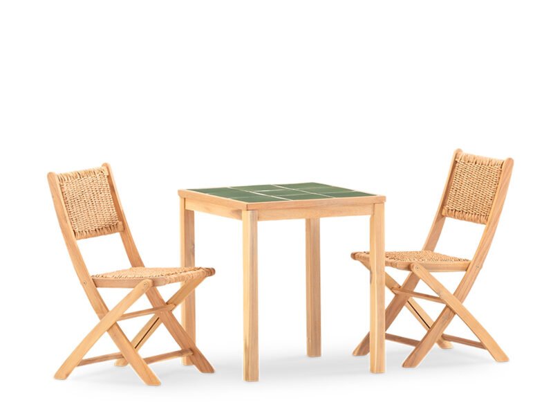 Conjunto de jantar com jardim de 2 lugares com mesa de cerâmica verde 65×65 – Ceramik & Serena