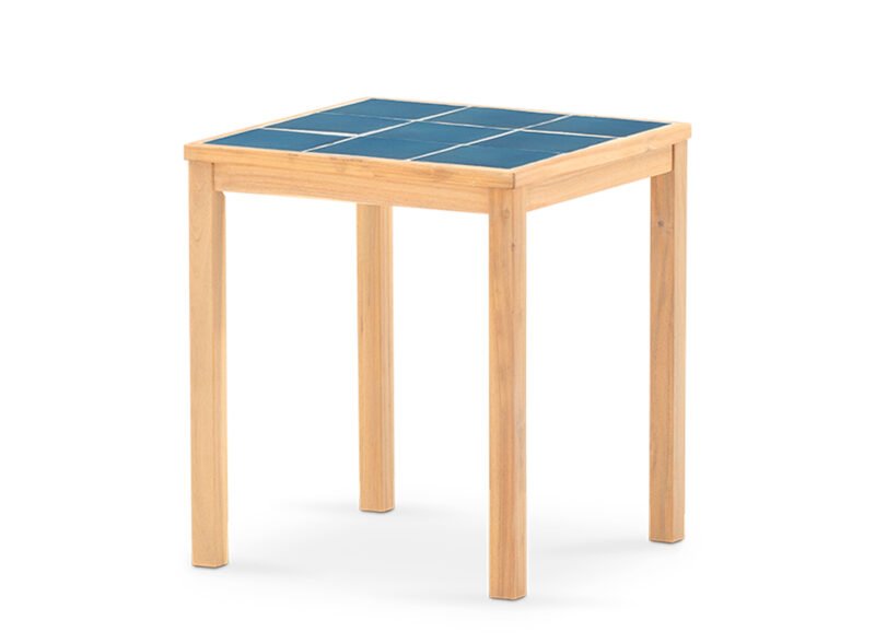 Garden dining table 65×65 in wood and blue ceramic – Ceramik
