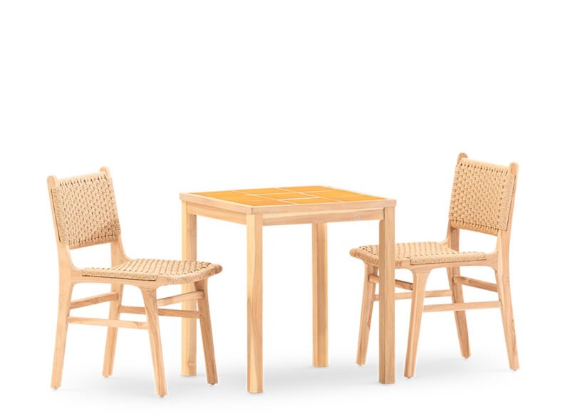 Ensemble de salle à manger de jardin 2 places avec table en céramique moutarde 65×65 – Ceramik & Modena