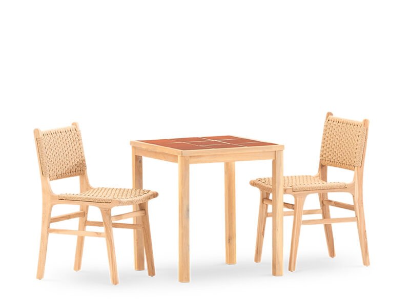 Set de salle à manger de jardin 2 places table en céramique terre cuite 65×65 – Ceramik & Modena