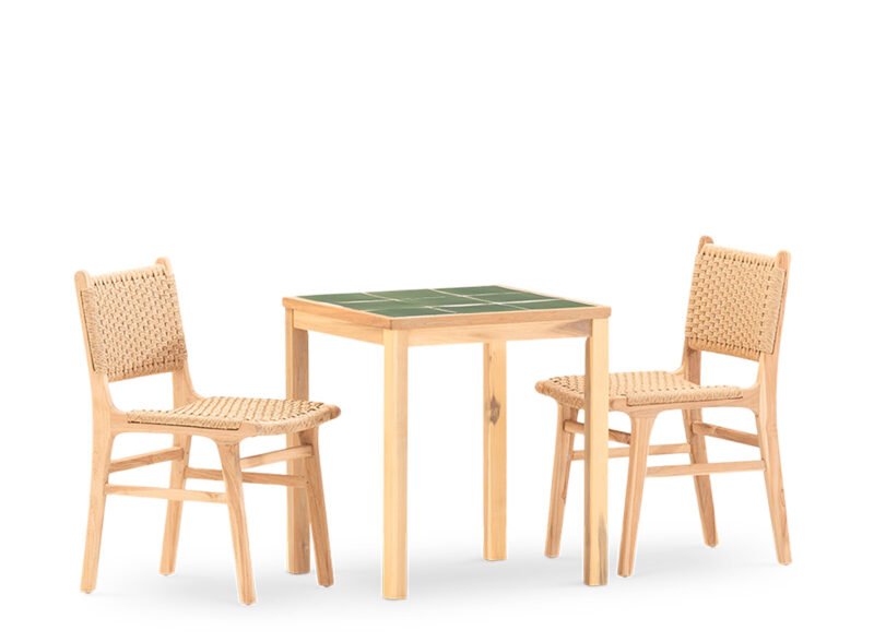 Set comedor jardín 2 plazas mesa cerámica verde 65×65 – Ceramik & Modena