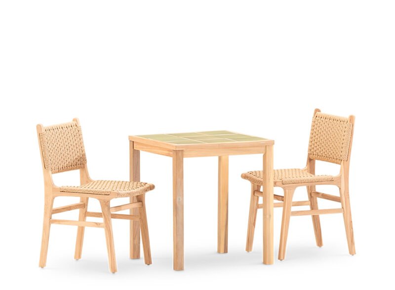 Set comedor jardín 2 plazas mesa cerámica verde claro 65×65 – Ceramik & Modena
