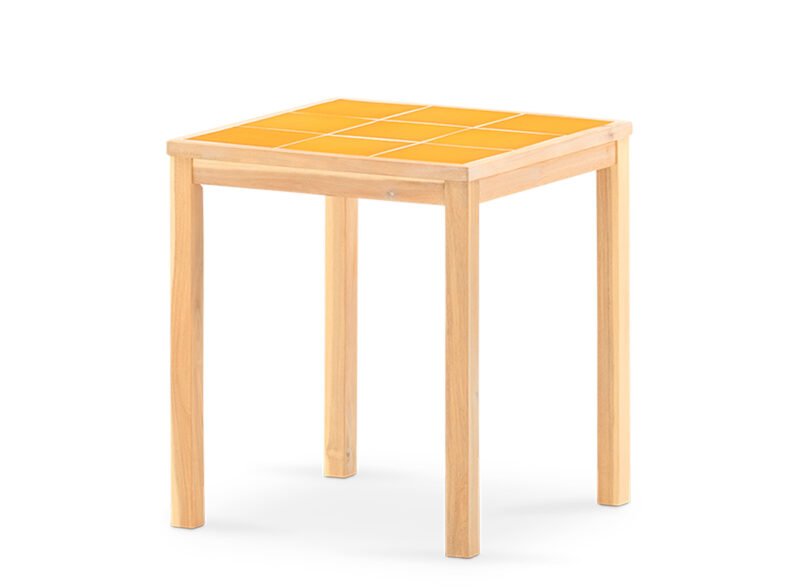 Table à manger de jardin 65×65 en bois et céramique moutarde – Ceramik