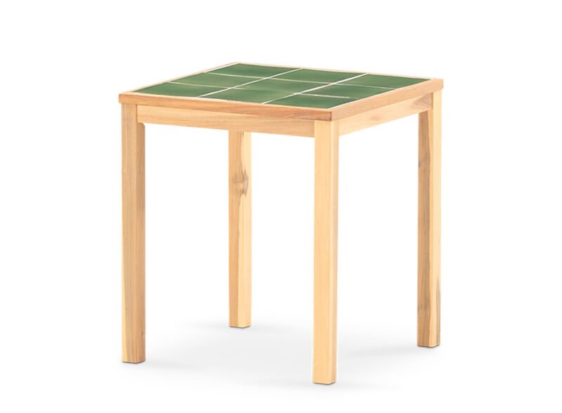 Garden dining table 65×65 in wood and green ceramic – Ceramik