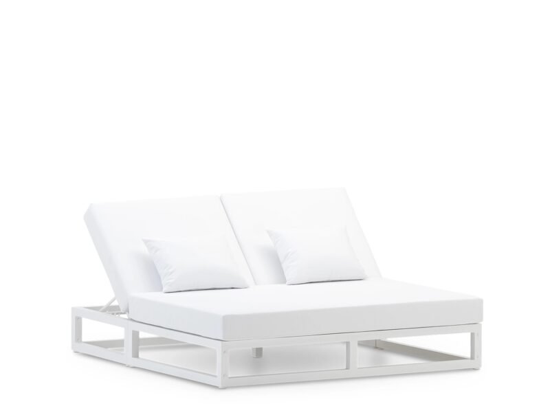 White Balinese double bed with white cushions – Balinese