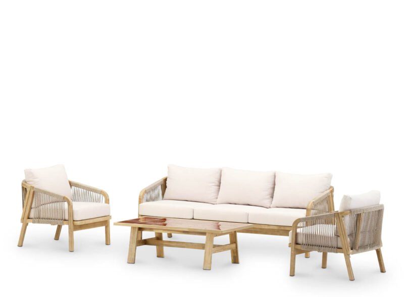 Terracotta wood, rope and ceramic garden set 5 seats – Ceramik | Riviera