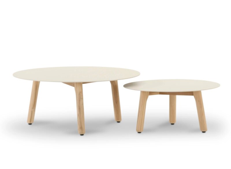 Set of 2 teak and aluminium garden tables – Bolzano