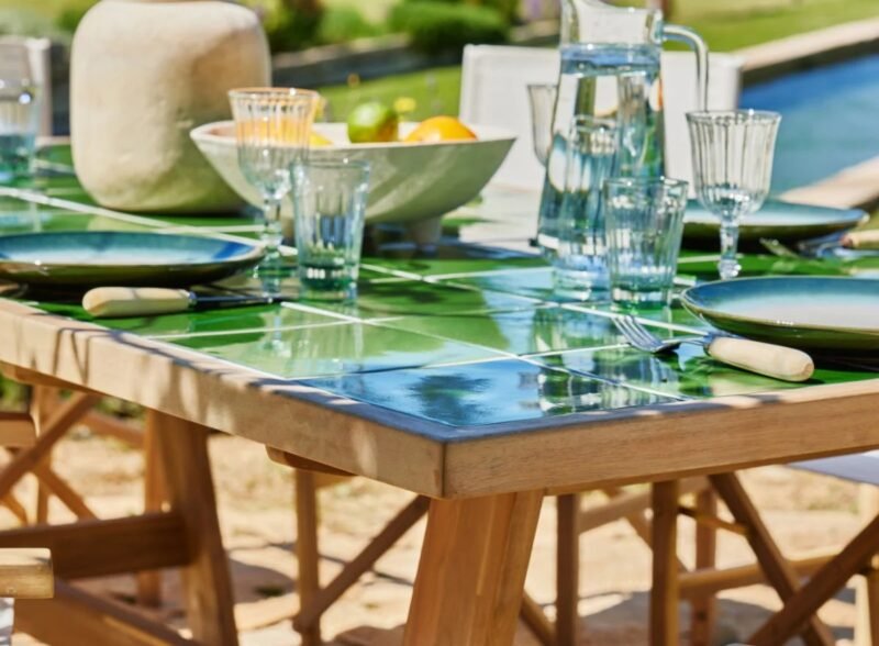 Green ceramic garden table