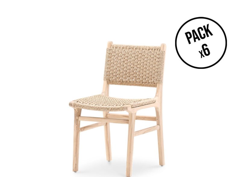 Pack of 6 teak and synthetic rattan garden chairs – Modena