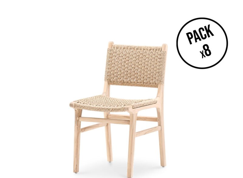 Pack of 8 teak and synthetic rattan garden chairs – Modena