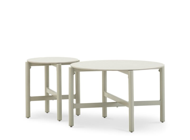 Set de jardin de 2 tables basses rondes 50/84cm imitation pierre – Palerme