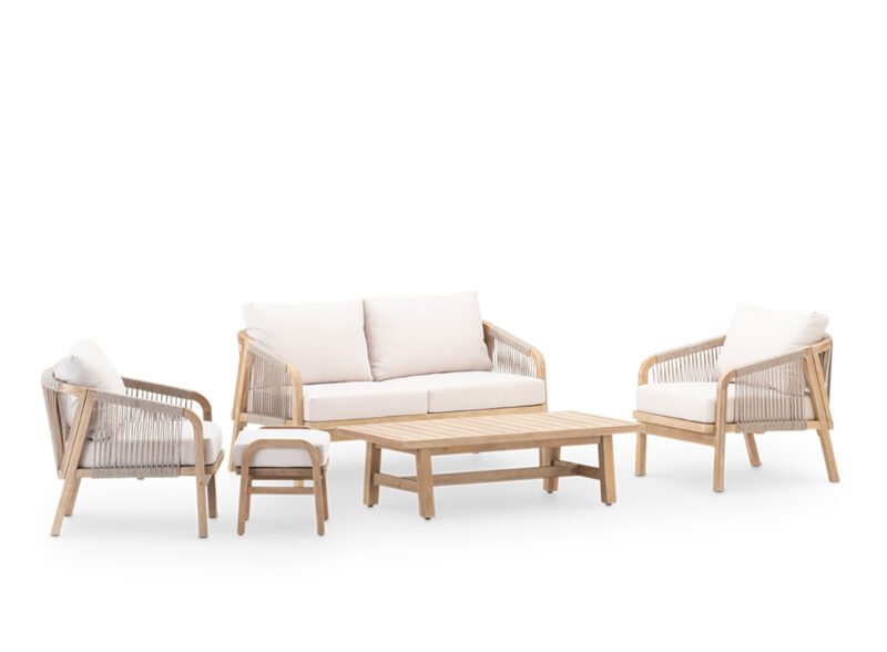 Gartenveranda für 4 Sitzer mit Holzfußstütze und beigefarbenem Seil – Riviera