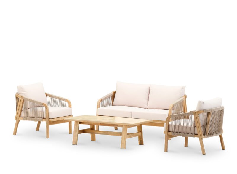 Set tavolo 4 posti veranda da giardino in ceramica beige 125×65 – Ceramik & Riviera