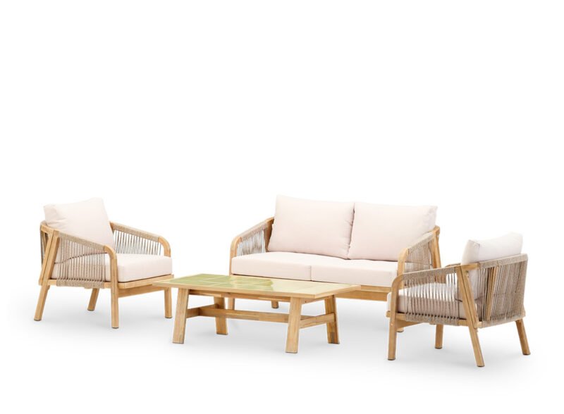 Set aus 4-Sitzer-Gartenkeramiktisch hellgrün 125×65 – Ceramik & Riviera