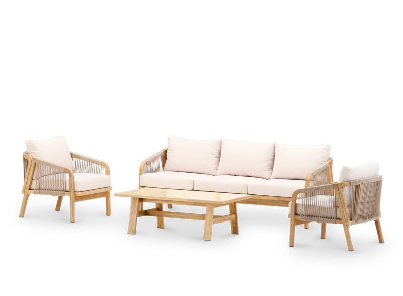 Ensemble de table 5 places en céramique beige pour porche de jardin 125×65 – Riviera & Ceramik