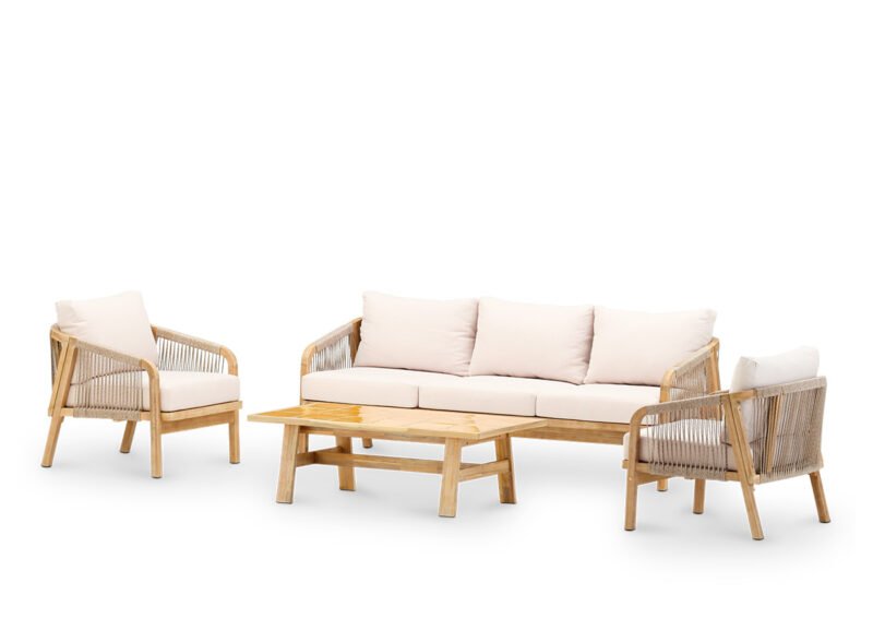 5-Sitzer-Gartenveranda-Gartentisch-Set mit senffarbenem Keramiktisch 125×65 – Riviera & Ceramik