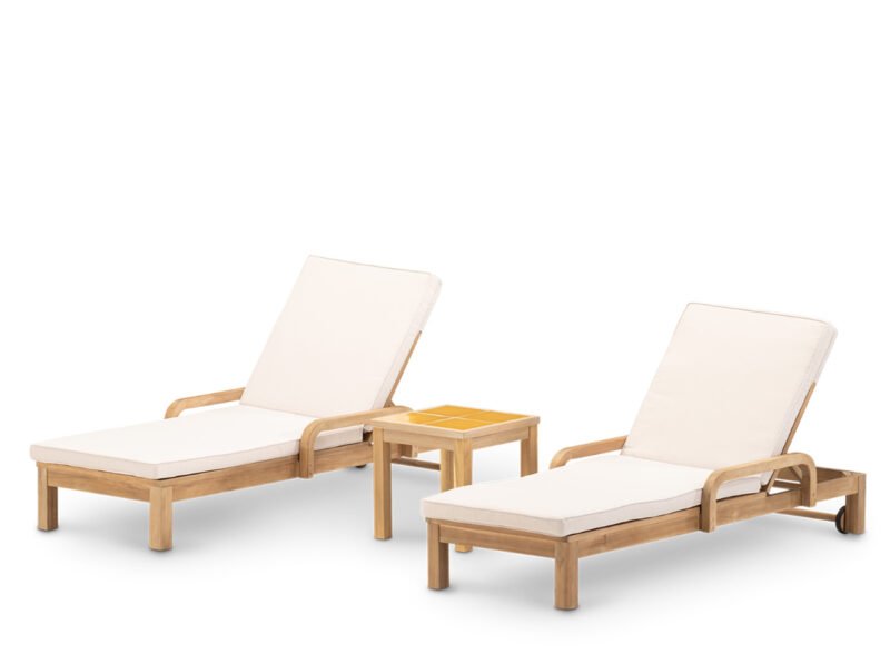 Set of 2 sun loungers and ceramic coffee table 45×45 – Riviera & Ceramik