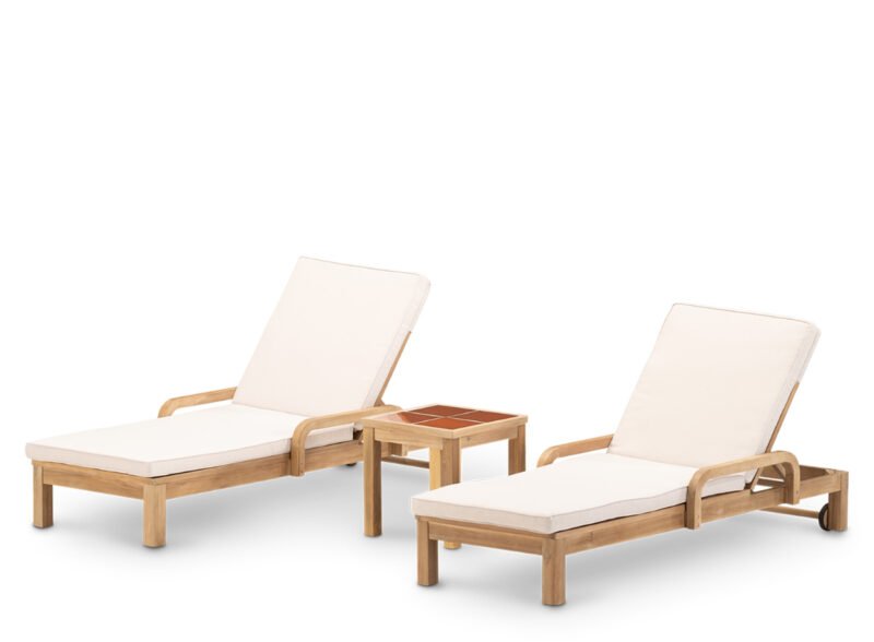 Set of 2 sun loungers and terracotta ceramic coffee table 45×45 – Riviera & Ceramik