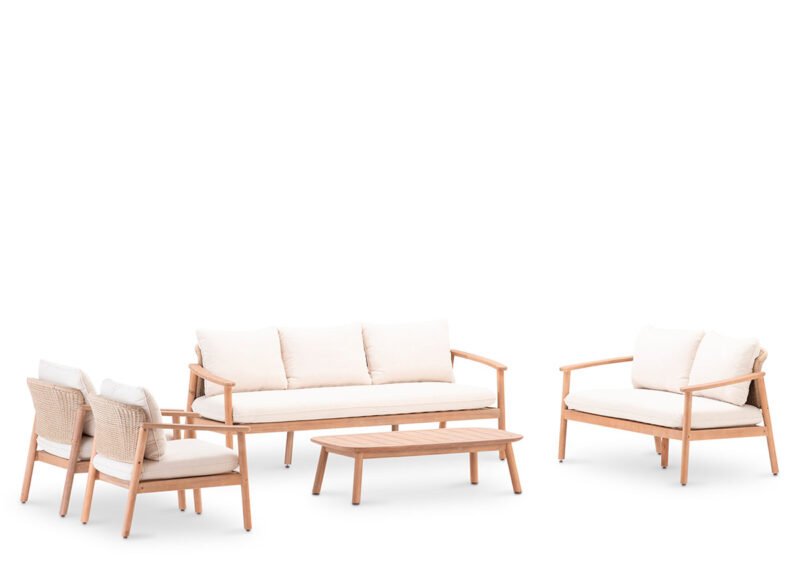 Set aus Gartensofas aus Holz und beigem Seil 7 Sitze – Brera