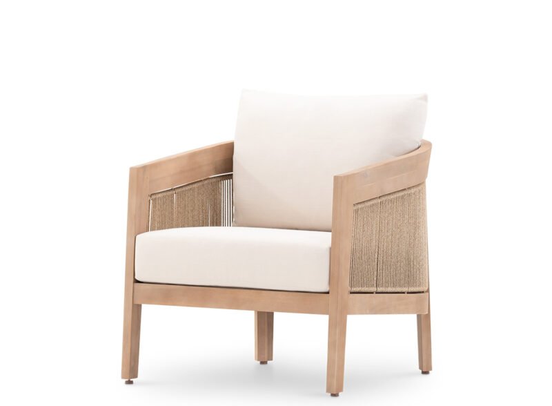 Beige wooden and cueda garden armchair – Lucca