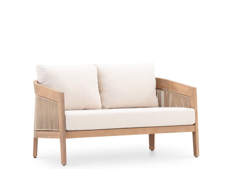 Beige 2-seater wood and rope garden sofa – Lucca
