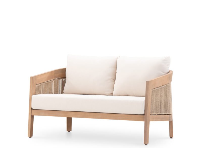 Beigefarbenes 2-Sitzer-Gartensofa aus Holz und Seil – Lucca