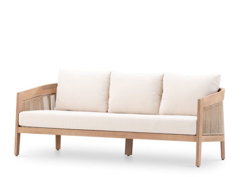 Beige 3 seater wood and rope garden sofa – Lucca