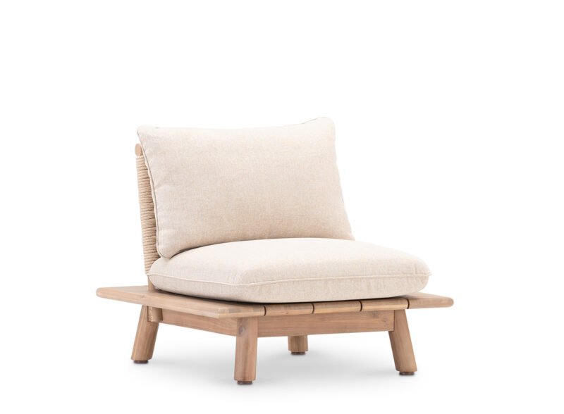 Beige low wood and rope garden armchair – Icaria