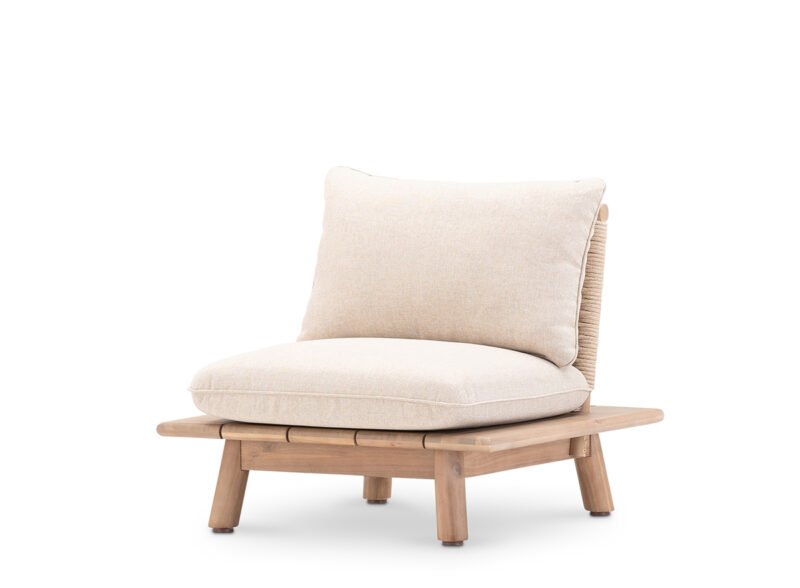 Beige low wood and rope garden armchair – Icaria