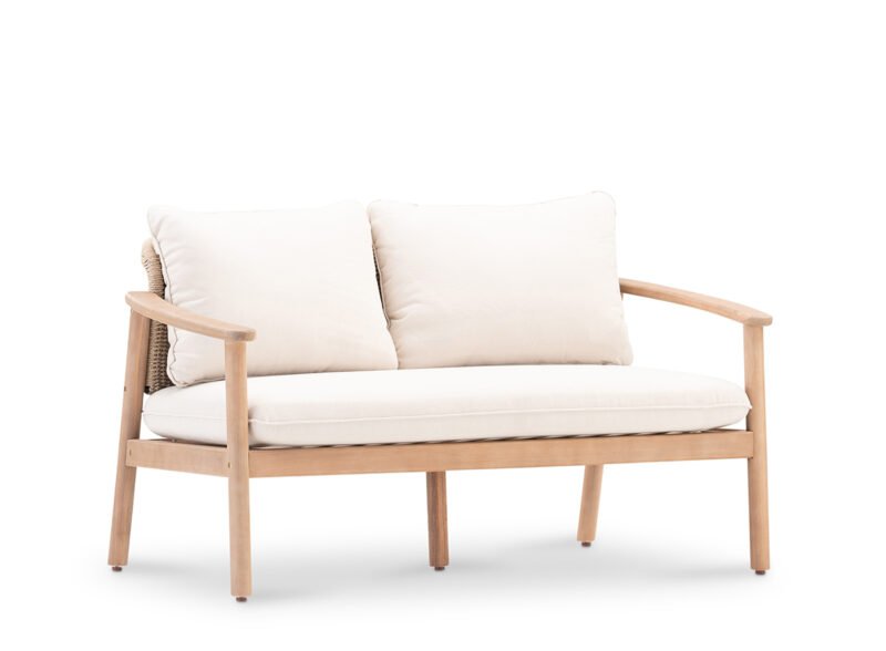 Beigefarbenes 2-Sitzer-Gartensofa aus Holz und Seil – Brera