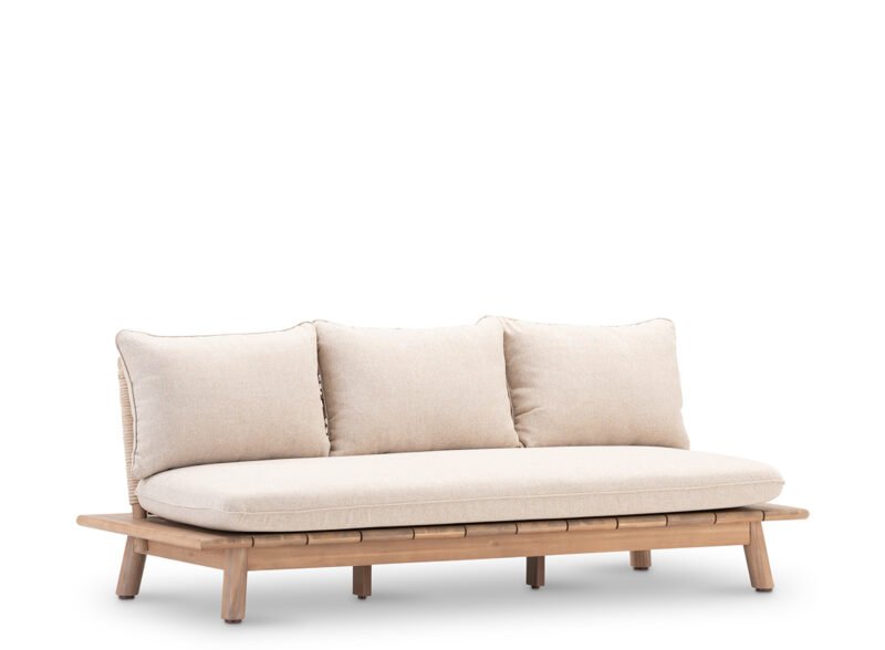 Beige 3-seater garden sofa under wood and rope – Icaria