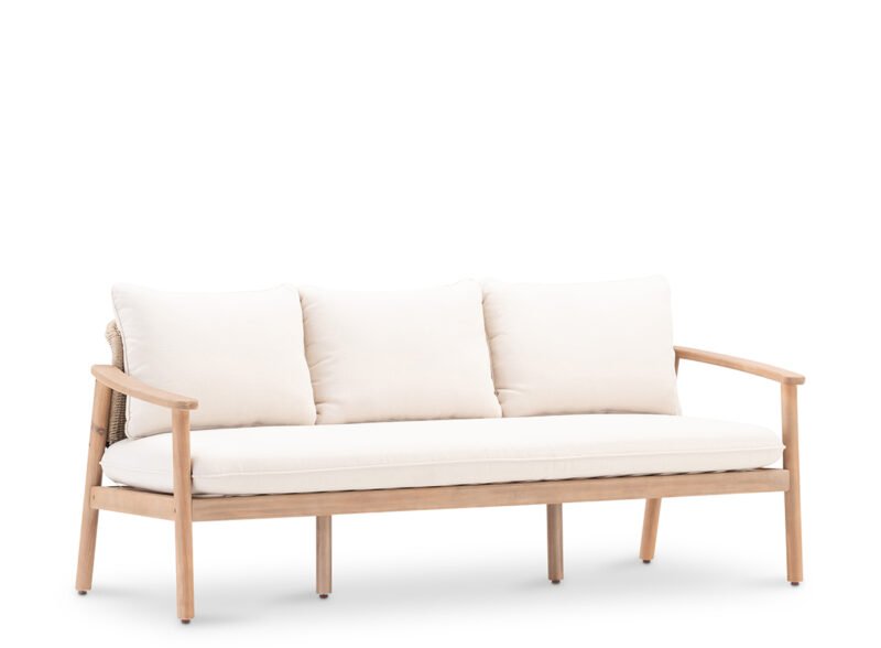Beigefarbenes 3-Sitzer-Gartensofa mit Holz und Seil – Brera