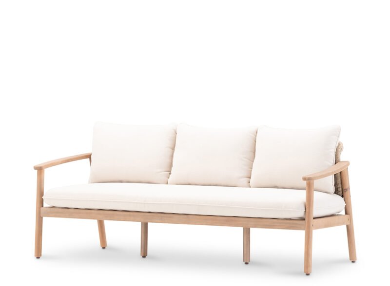 Divano da giardino 3 posti beige con legno e corda – Brera